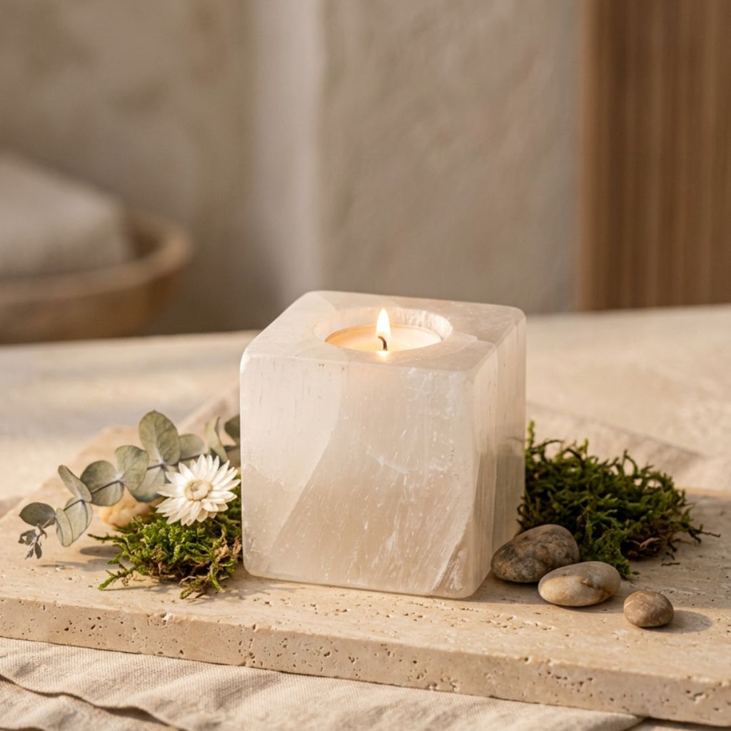 Selenite Stone Candle Holders
