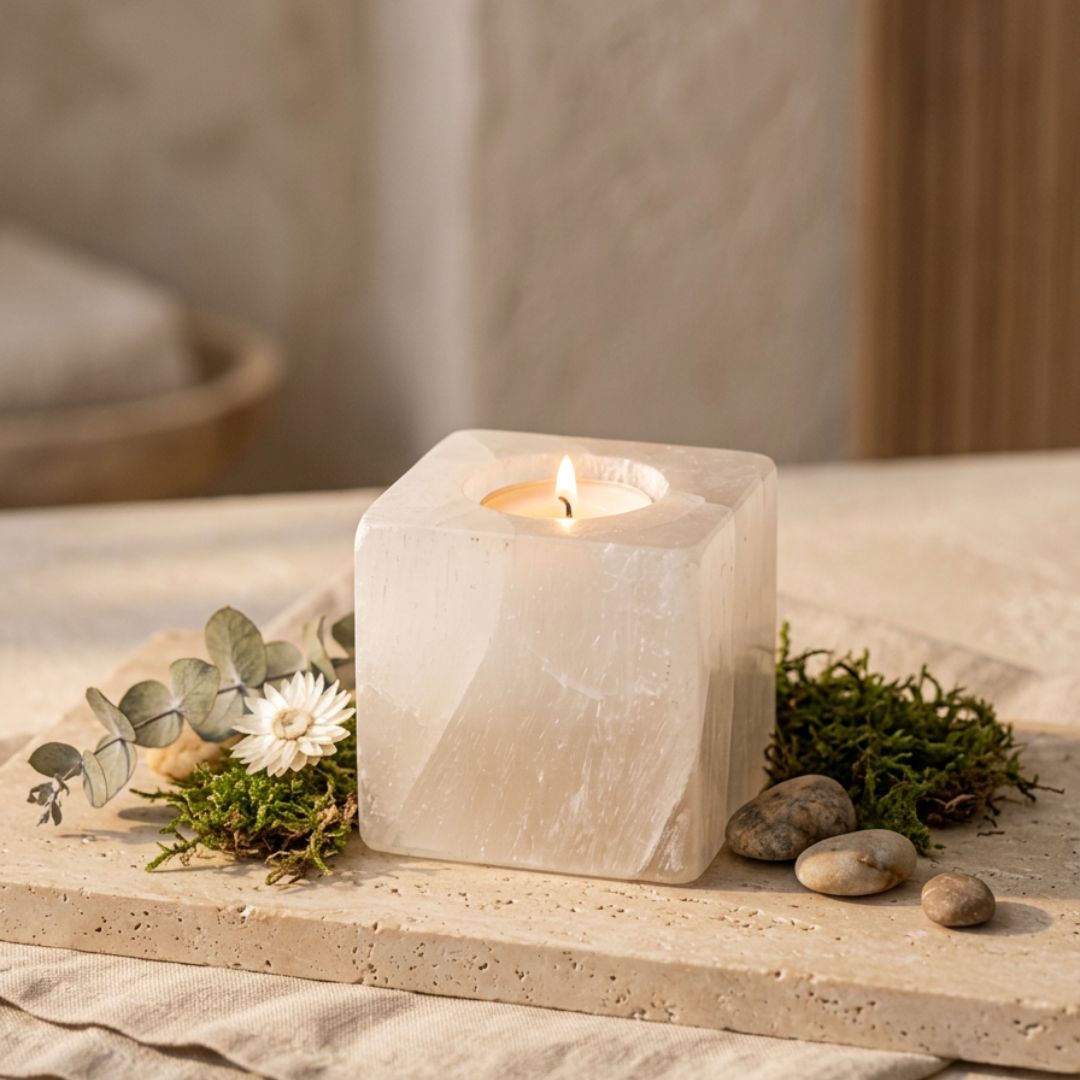 Selenite Stone Candle Holders