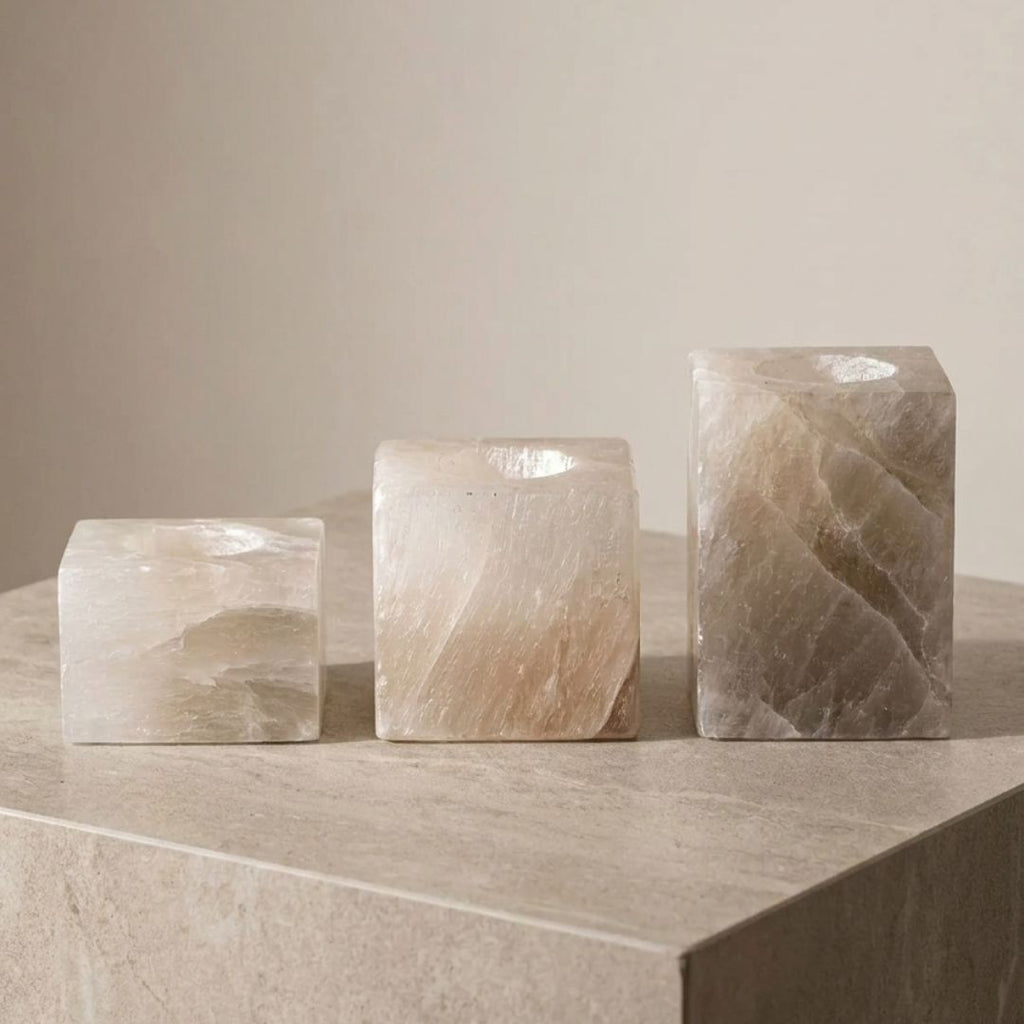 Selenite Stone Candle Holders