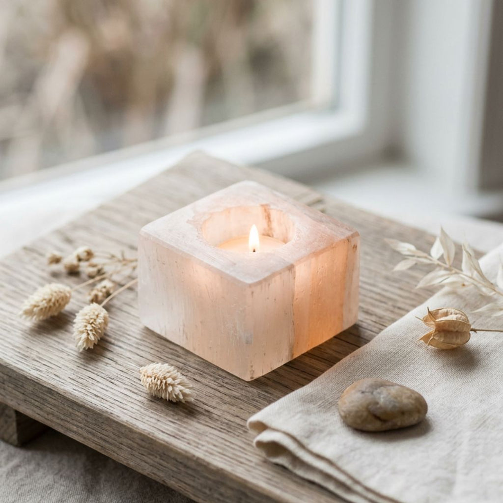 Selenite Stone Candle Holders