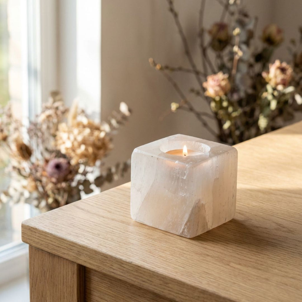 Selenite Stone Candle Holders