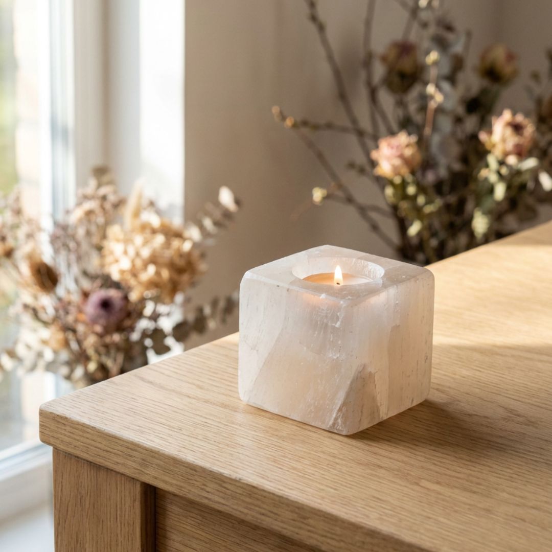 Selenite Stone Candle Holders