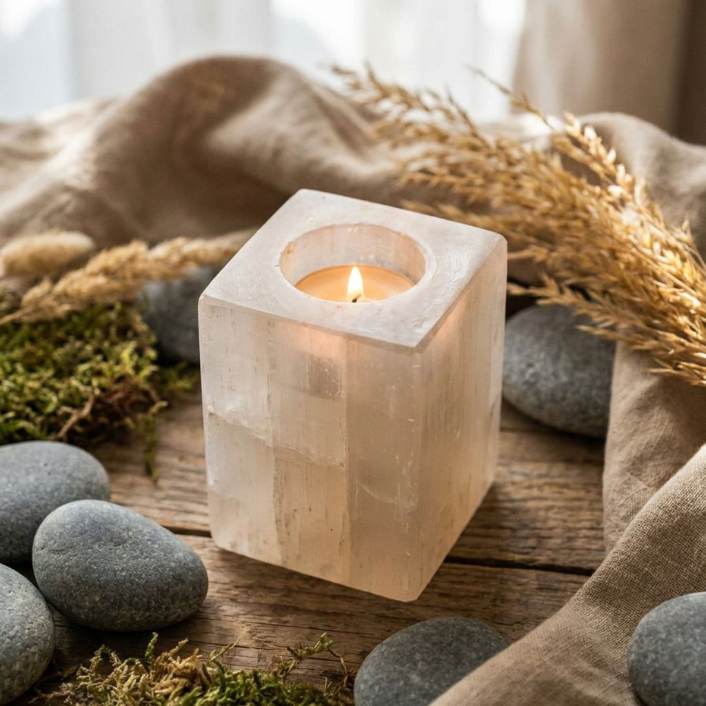 Selenite Stone Candle Holders